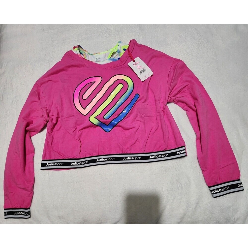 Justice Sweatshirt For Girls Pink Size XL Crop Logo Graphic with Tie Dye Bra